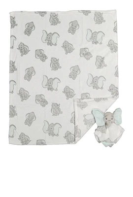 Baby Dumbo Plush Blanket and Teething Lovey, White