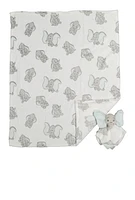 Baby Dumbo Plush Blanket and Teething Lovey, White