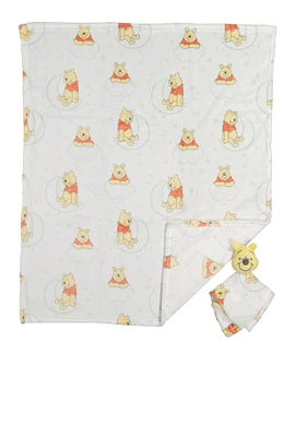 Baby Winnie The Pooh Plush Blanket with Teething Lovey, White