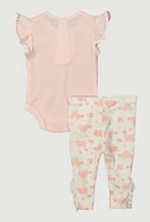Baby Girls 0-9M Floral Dinosaur Bodysuit with Pants and Headband, Pink, Size 3-6M