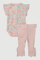 Baby Girl 0-9M Patterned Waffle Knit Bodysuit and Leggings with Headband, Multi, Size 3-6M