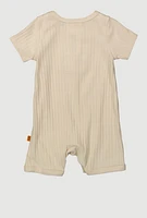Baby 0-9M Chenille Patch Romper and Sunglasses, Beige, Size 3-6M