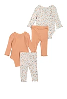 Baby Girls 0-9M Long Sleeve Bodysuits and Leggings Sets, Multi, Size 0-3M