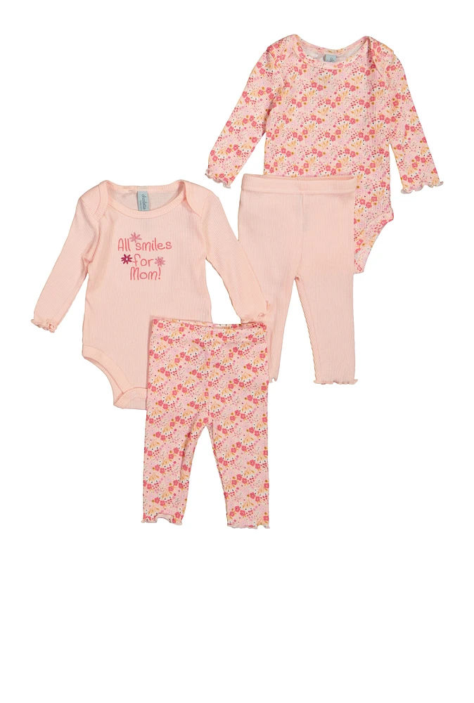 Baby Girls 0-9M Floral Graphic Bodysuits and Leggings Set, Pink,