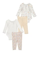 Baby Girls 0-9M Floral Bear Bodysuits and Leggings Set, Multi,