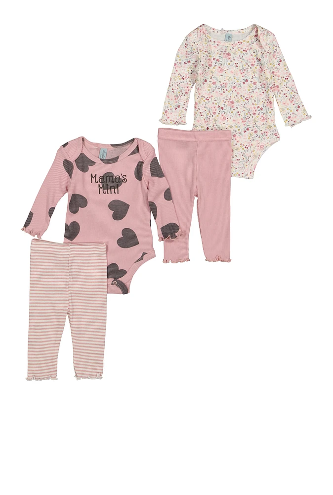 Baby Girls 0-9M Mamas Mini Bodysuits and Leggings, Pink, Size 3-6M