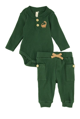 Baby Boys 0-9M Dino Embroidered Bodysuit and Joggers, Green, Size 0-3M