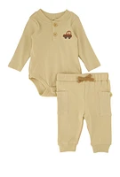 Baby Boys 0-9M Car Graphic Bodysuit and Joggers, Beige, Size 0-3M