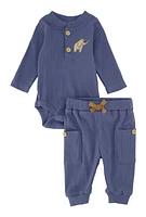 Baby Elephant Graphic Bodysuit and Joggers, Blue, Size 3-6M