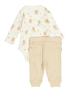 Baby Boys 0-9M Bear Print Bodysuit and Joggers, Beige, Size 0-3M