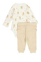 Baby Boys 0-9M Bear Print Bodysuit and Joggers, Beige, Size 6-9M