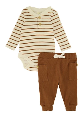 Baby Boys 0-9M Striped Bodysuit and Joggers, Brown, Size 0-3M