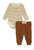 Baby Boys 0-9M Striped Bodysuit and Joggers, Brown, Size 0-3M