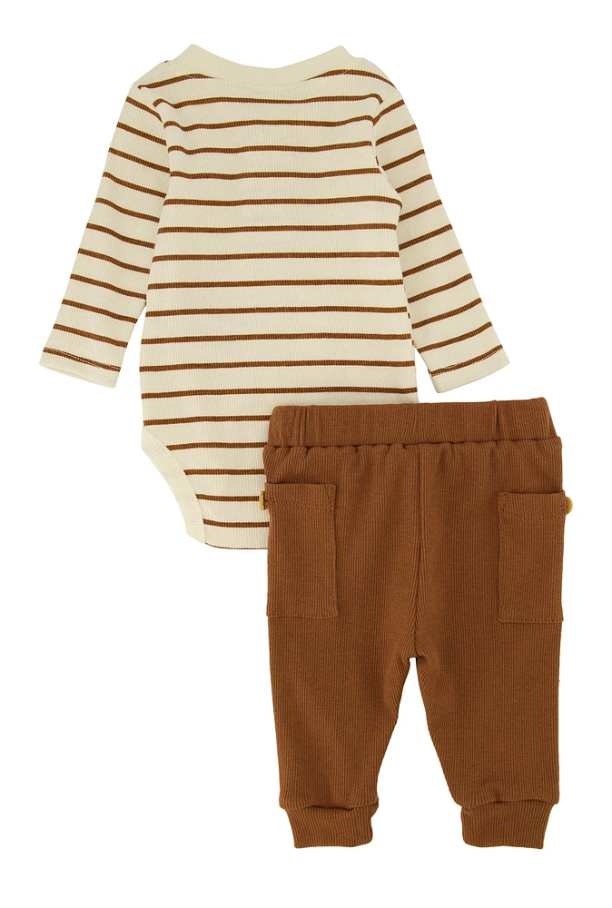 Baby Boys 0-9M Striped Bodysuit and Joggers, Brown, Size 3-6M