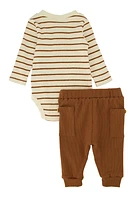 Baby Boys 0-9M Striped Bodysuit and Joggers, Brown, Size 0-3M