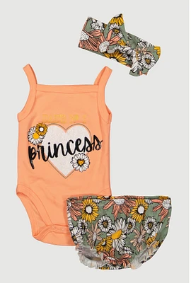 Baby Girls 0-9M Dads No. 1 Princess Bodysuit and Shorts, Orange, Size 6-9M