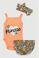 Baby Girls 0-9M Dads No. 1 Princess Bodysuit and Shorts, Orange, Size 6-9M