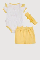 Baby Girls 0-9M Crochet Love Every Time Graphic Bodysuit and Shorts, Yellow, Size 0-3M