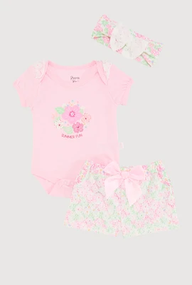 Baby Girls 0-9M Summer Fun Crochet Detail Graphic Bodysuit and Shorts, Pink, Size 3-6M
