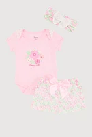 Baby Girls 0-9M Summer Fun Crochet Detail Graphic Bodysuit and Shorts, Pink, Size 3-6M