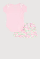 Baby Girls 0-9M Summer Fun Crochet Detail Graphic Bodysuit and Shorts, Pink, Size 3-6M