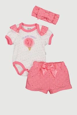 Baby Girls 0-9M Im Very Sweet Bodysuit and Shorts Set, Pink,