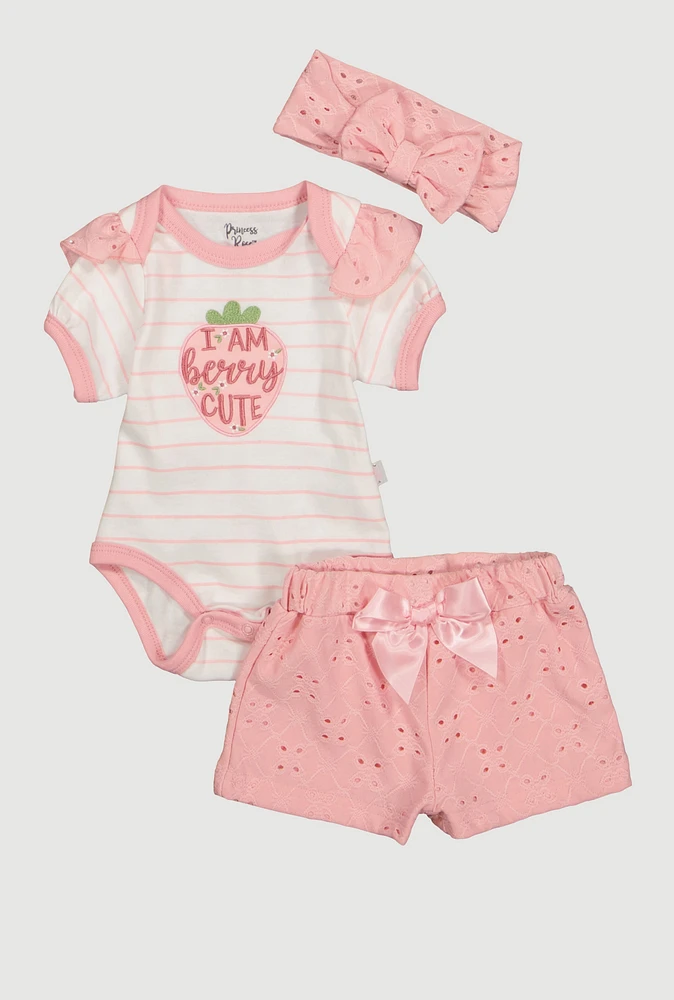 Baby Girls 0-9M I Am Berry Cute Bodysuit and Shorts Set, Pink, Size 0-3M