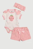 Baby Girls 0-9M I Am Berry Cute Bodysuit and Shorts Set, Pink, Size 0-3M