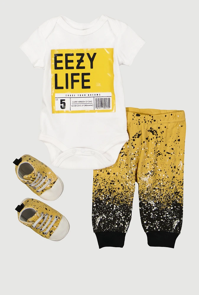 Baby Boys 0-9M Eezy Life Graphic Bodysuit and Joggers with Shoes, Multi, Size 6-9M