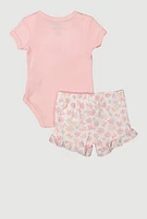 Baby Girls 0-9M Chenille Love Patch Graphic Bodysuit and Shorts, Pink, Size 0-3M