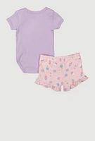 Baby Girls 0-9M Chenille Little Sweetie Patch Graphic Bodysuit and Shorts, Multi, Size 3-6M