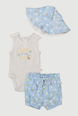 Baby Girls 0-9M Sweet As Can Bee Bodysuit and Shorts Set, Blue, Size 3-6M