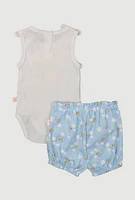 Baby Girls 0-9M Sweet As Can Bee Bodysuit and Shorts Set, Blue, Size 3-6M
