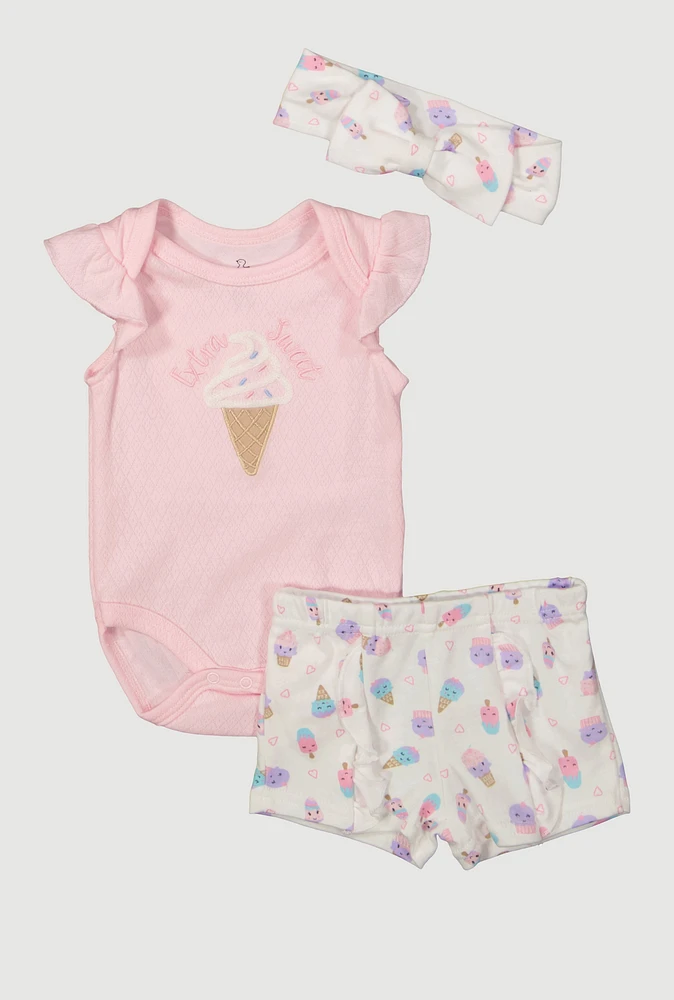 Baby Girls 0-9M Extra Sweet Bodysuit and Shorts Set, Pink, Size 0-3M