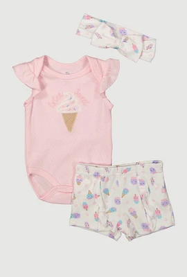 Baby Girls 0-9M Extra Sweet Bodysuit and Shorts Set, Pink, Size 0-3M