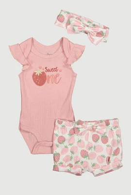 Baby Girls 0-9M Chenille Sweet One Patch Graphic Bodysuit and Shorts, Pink, Size 3-6M