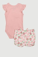Baby Girls 0-9M Chenille Sweet One Patch Graphic Bodysuit and Shorts, Pink, Size 3-6M