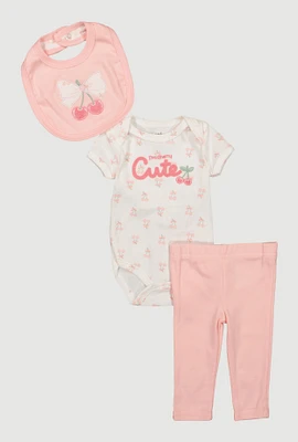 Baby Girls 0-9M Cherry Cute Bodysuit and Leggings, Pink, Size 0-3M