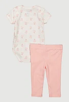 Baby Girls 0-9M Cherry Cute Bodysuit and Leggings, Pink, Size 0-3M