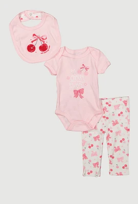 Baby Girls 0-9M So Cherry Sweet Bodysuit and Pants Set, Pink, Size 3-6M