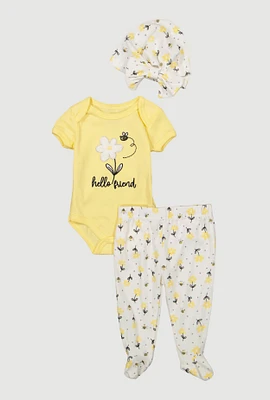 Baby Girls 0-9M Hello Friend Chenille Patch Bodysuit and Footed Leggings, Yellow, Size 6-9M