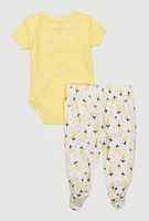 Baby Girls 0-9M Hello Friend Chenille Patch Bodysuit and Footed Leggings, Yellow, Size 6-9M