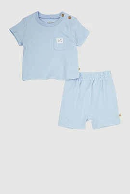 Baby Boys 0-9M Textured Knit Dolphin Graphic Tee and Shorts, Blue, Size 9M