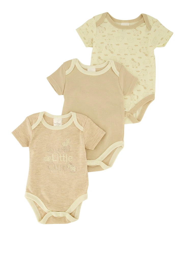 Baby Boys 0-9M Sweet Little One Graphic Bodysuits 3 Pack, Beige, Size 0-3M