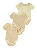 Baby Boys 0-9M Sweet Little One Graphic Bodysuits 3 Pack, Beige, Size 0-3M