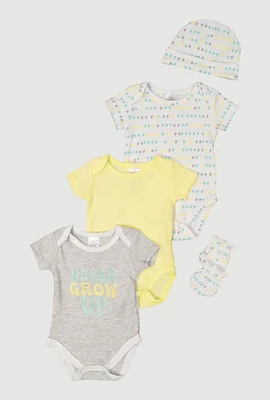 Baby 0-9M Never Grow Up Graphic Bodysuits Set, Yellow, Size 0-3M