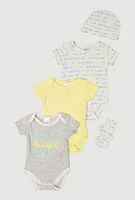 Baby 0-9M Never Grow Up Graphic Bodysuits Set, Yellow, Size 0-3M
