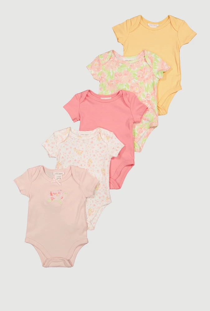 Baby Girls 0-9M Floral Print Bodysuits, Multi, Size 0-3M