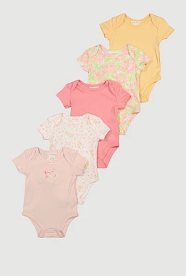 Baby Girls 0-9M Floral Print Bodysuits, Multi, Size 0-3M