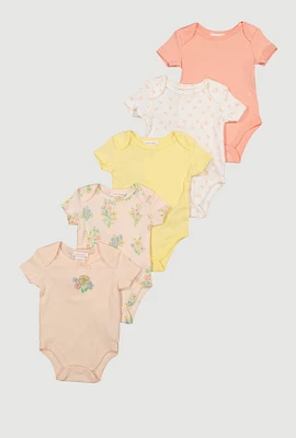 Baby Girls 0-9M Assorted Floral Print Bodysuits 5 Pack, Multi,